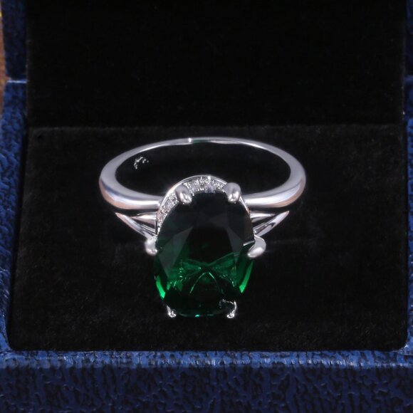 💎 Dainty Large Oval Zircon Emerald Elegant Silver Rings for Women, INDN8212 - Picture 6 of 12